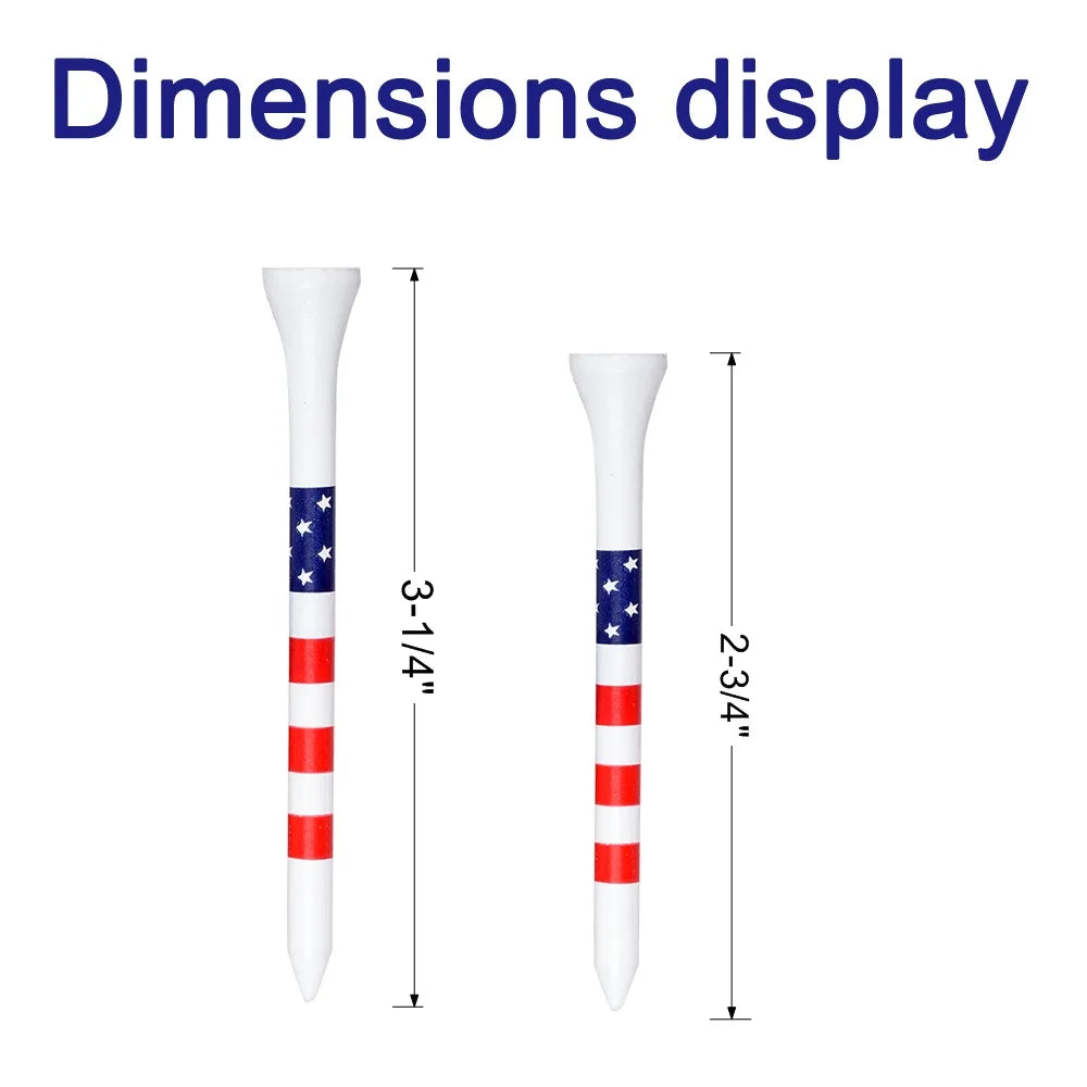 50pcs American Flag Style Durable Bamboo Golf Tees Of (3-1/4'' & 2-3/4'')  Length Golf Ball Holder Golf Training Practice tees