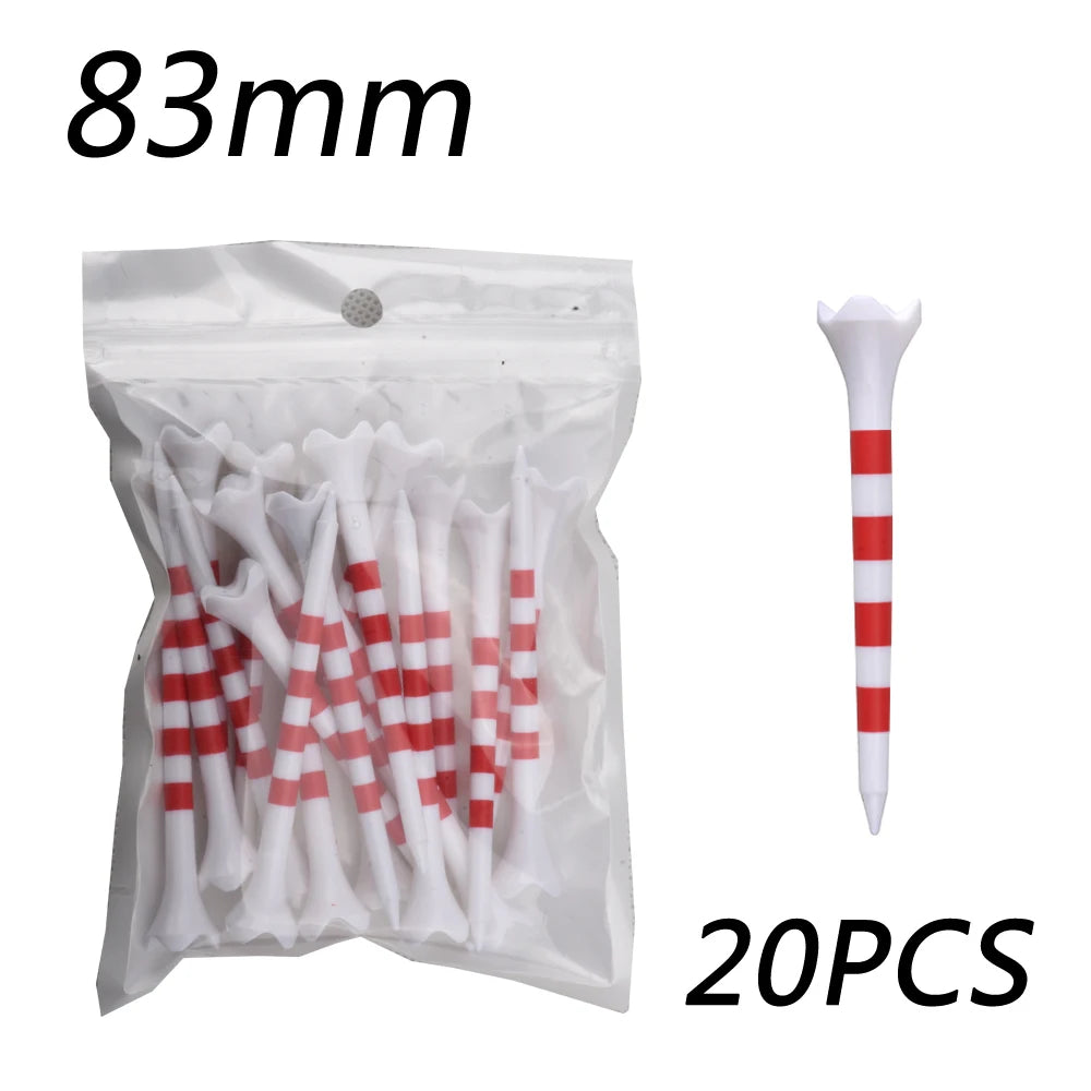 【20pcs】70mm/83mm Colored Striped Golf Tee - Durable Four-fork Plastic Golf Tee Set - High-end Golf Accessories for Men and Women