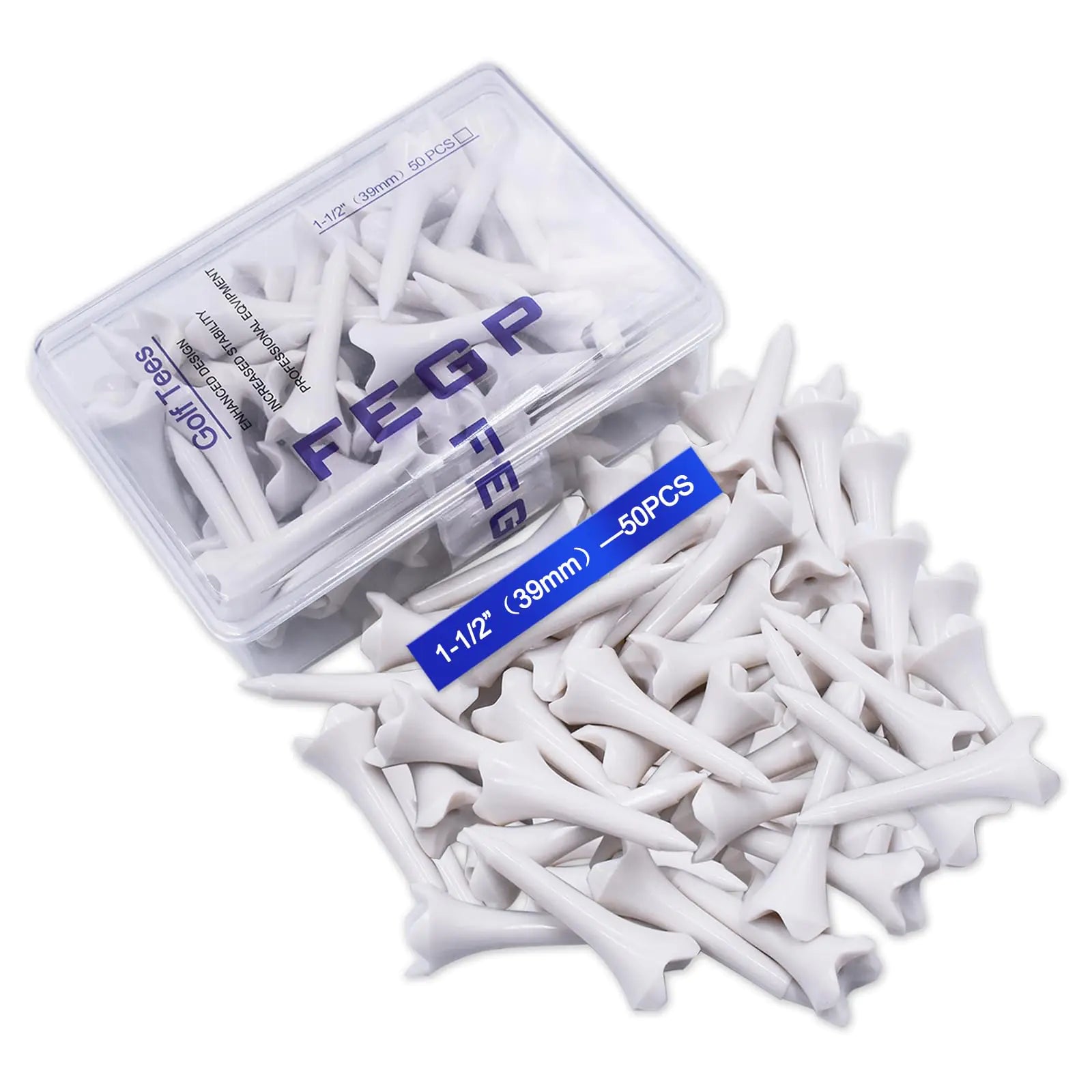 1 1/2 Plastic Golf Tees -Pack of 50 Count Bulk 4 Prongs Short Tees for Irons Par Threes Hybrids and Driving Range White Durable Plastic Performance Series Low Resistance Golf Tee