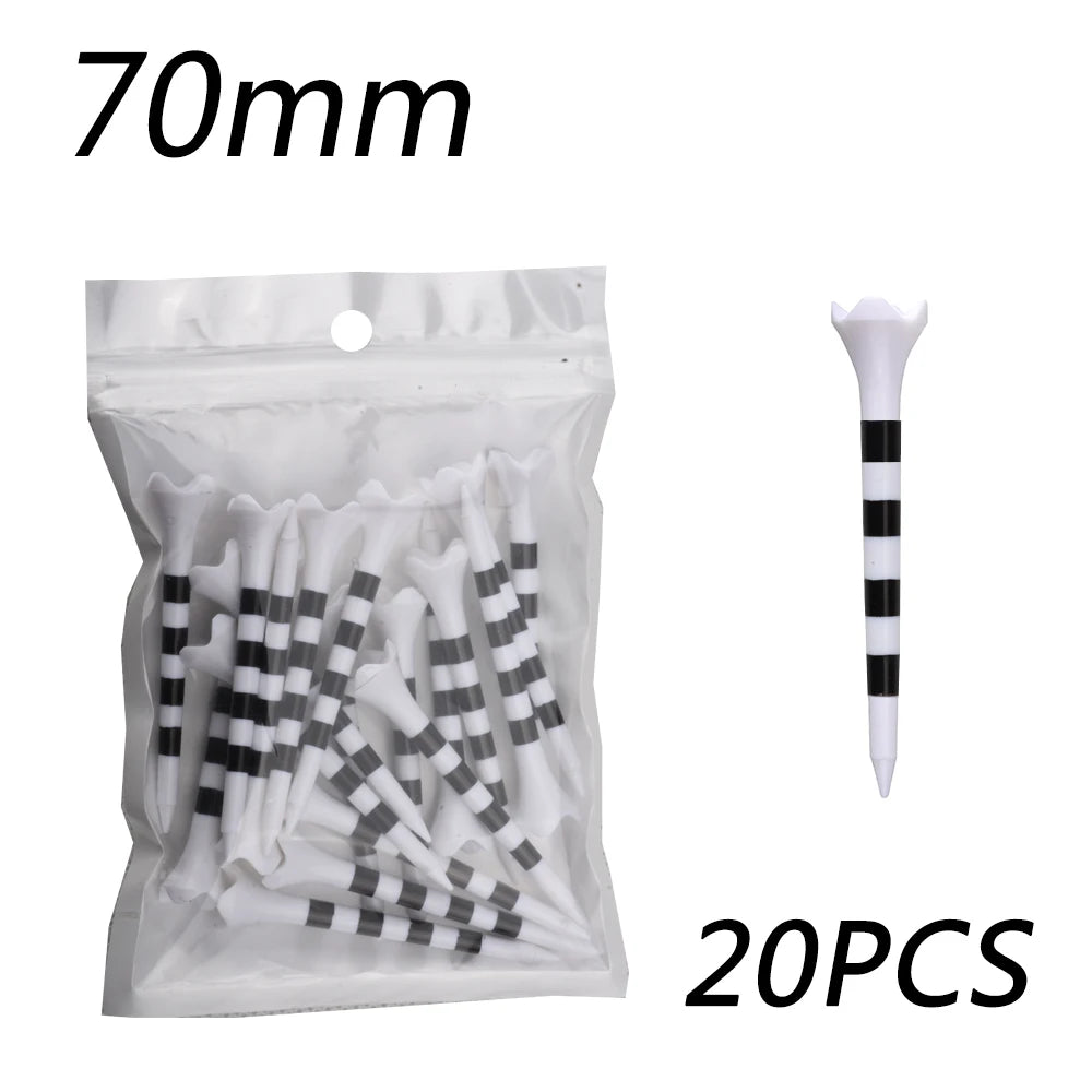 【20pcs】70mm/83mm Colored Striped Golf Tee - Durable Four-fork Plastic Golf Tee Set - High-end Golf Accessories for Men and Women