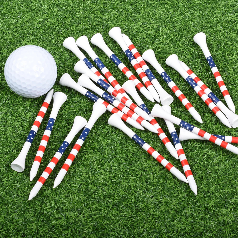 50pcs American Flag Style Durable Bamboo Golf Tees Of (3-1/4'' & 2-3/4'')  Length Golf Ball Holder Golf Training Practice tees
