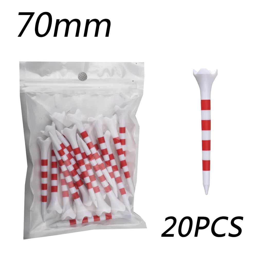 【20pcs】70mm/83mm Colored Striped Golf Tee - Durable Four-fork Plastic Golf Tee Set - High-end Golf Accessories for Men and Women