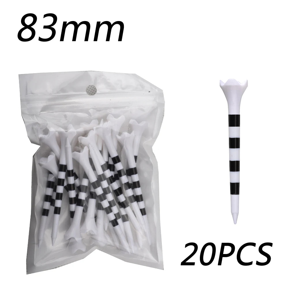 【20pcs】70mm/83mm Colored Striped Golf Tee - Durable Four-fork Plastic Golf Tee Set - High-end Golf Accessories for Men and Women