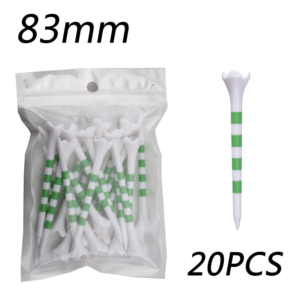 【20pcs】70mm/83mm Colored Striped Golf Tee - Durable Four-fork Plastic Golf Tee Set - High-end Golf Accessories for Men and Women