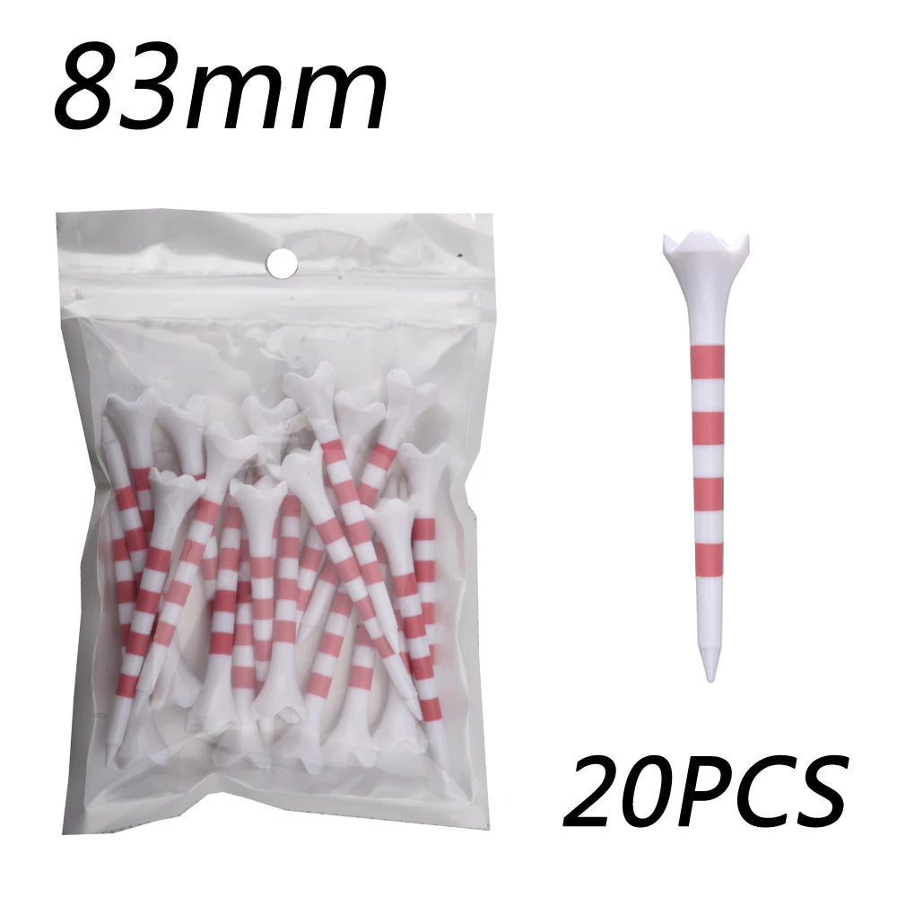 【20pcs】70mm/83mm Colored Striped Golf Tee - Durable Four-fork Plastic Golf Tee Set - High-end Golf Accessories for Men and Women