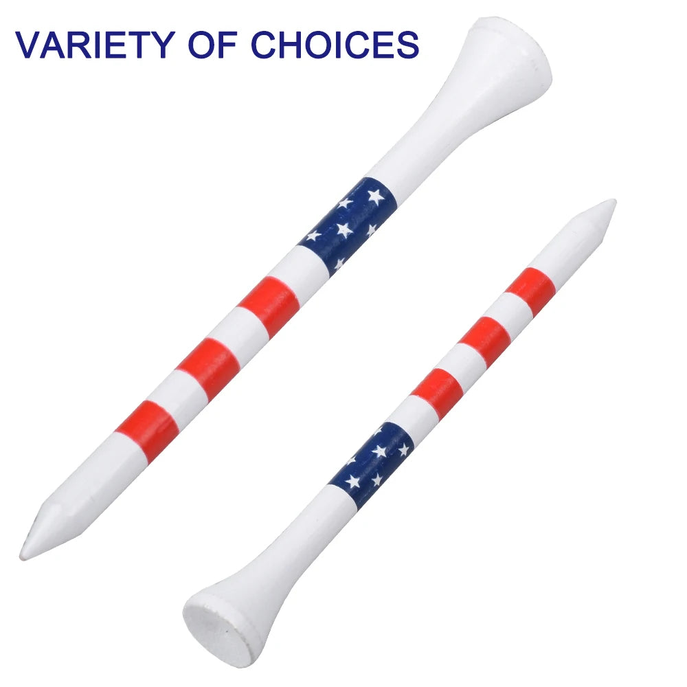 50pcs American Flag Style Durable Bamboo Golf Tees Of (3-1/4'' & 2-3/4'')  Length Golf Ball Holder Golf Training Practice tees
