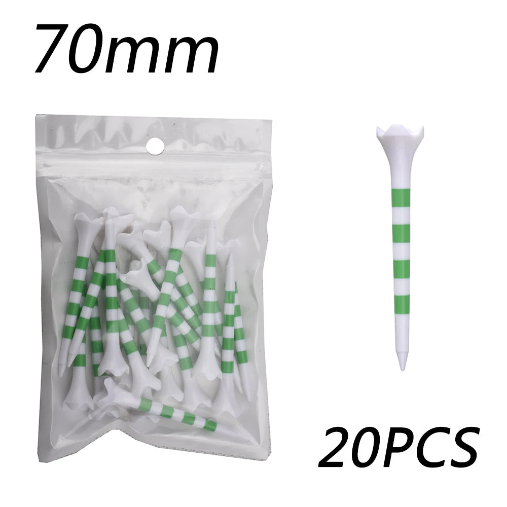 【20pcs】70mm/83mm Colored Striped Golf Tee - Durable Four-fork Plastic Golf Tee Set - High-end Golf Accessories for Men and Women