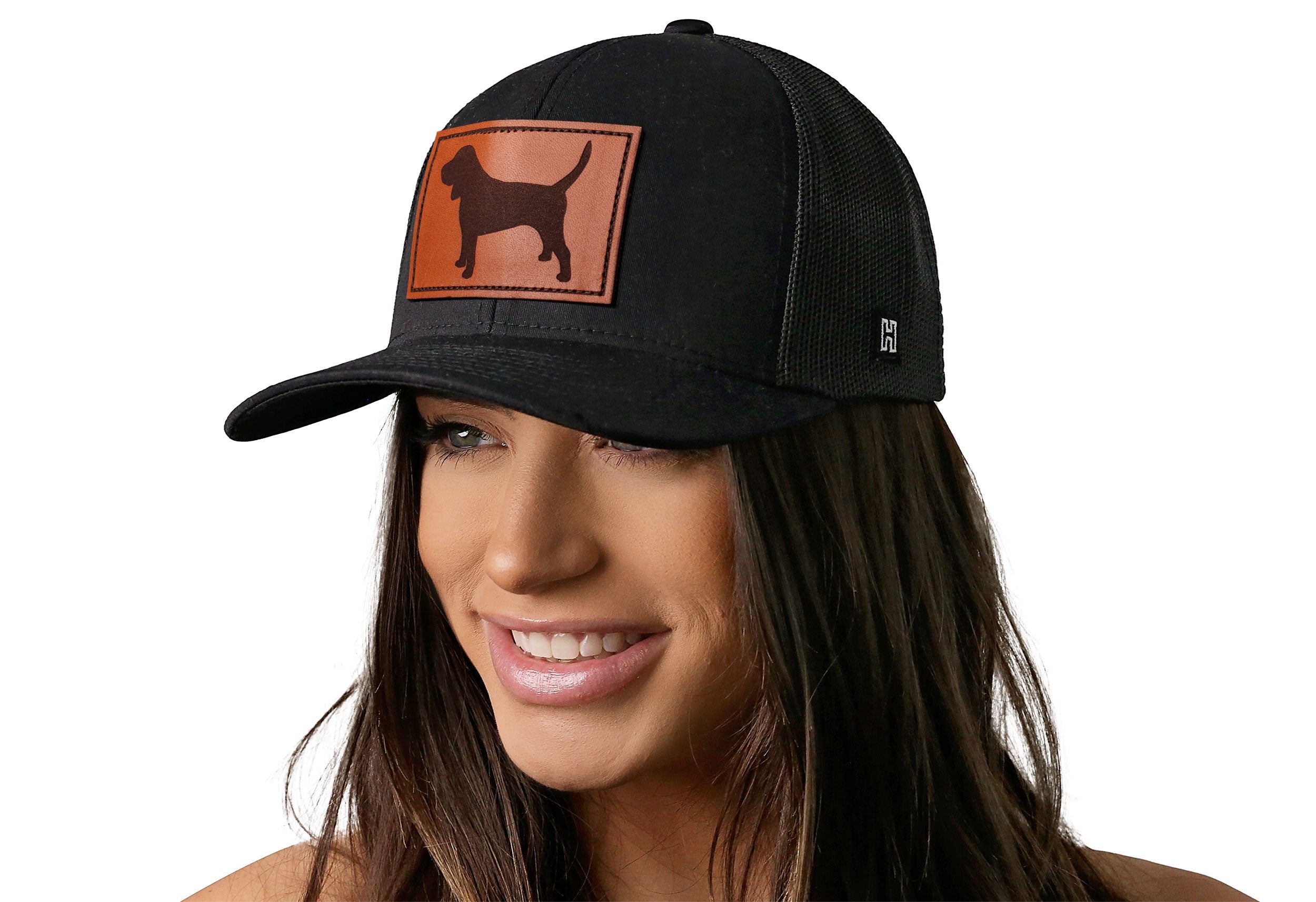 Beagle Trucker Hat Leather  |  Black Dog Snapback