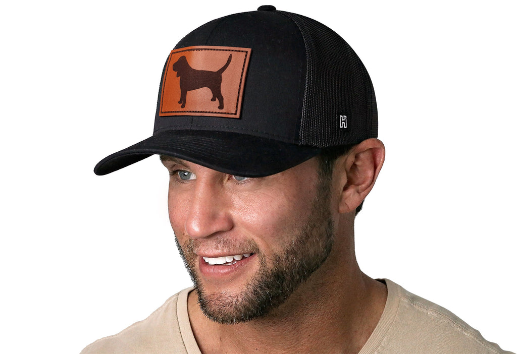 Beagle Trucker Hat Leather  |  Black Dog Snapback