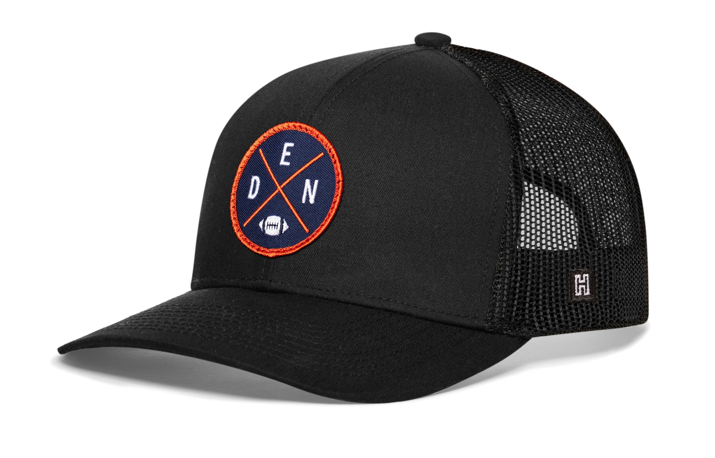Denver Trucker Hat  |  Black DEN X Football Snapback