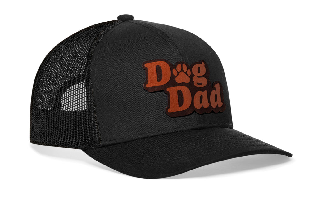 Dog Dad Trucker Hat Leather  |  Black Paw Snapback