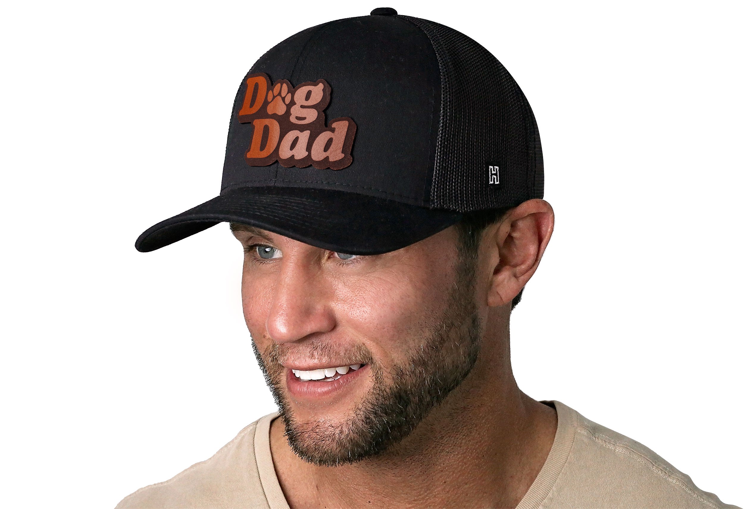 Dog Dad Trucker Hat Leather  |  Black Paw Snapback