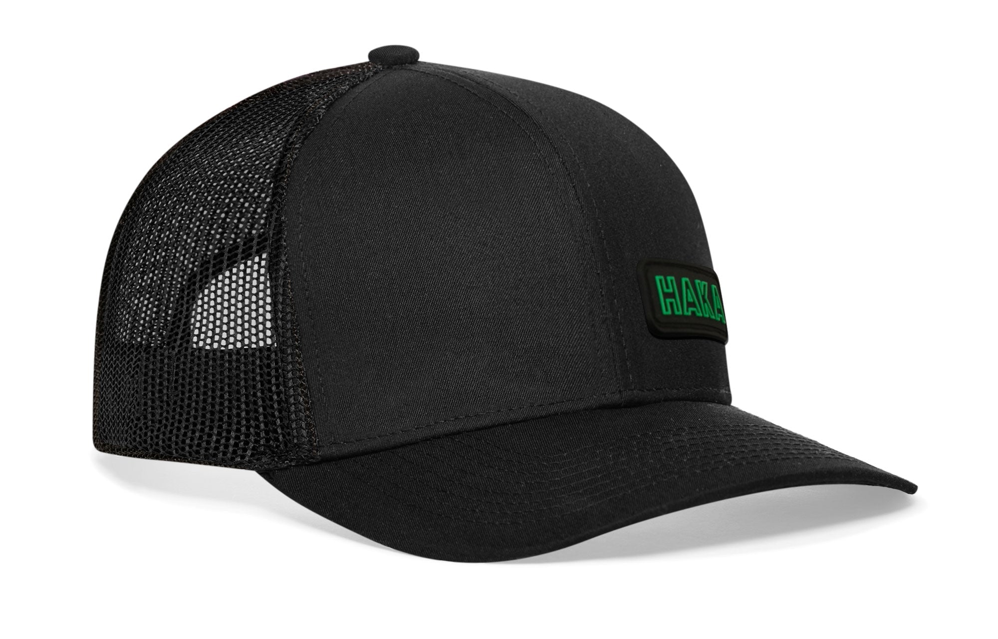 Haka Branded Trucker Hat  |  Black Rubber Patch Snapback