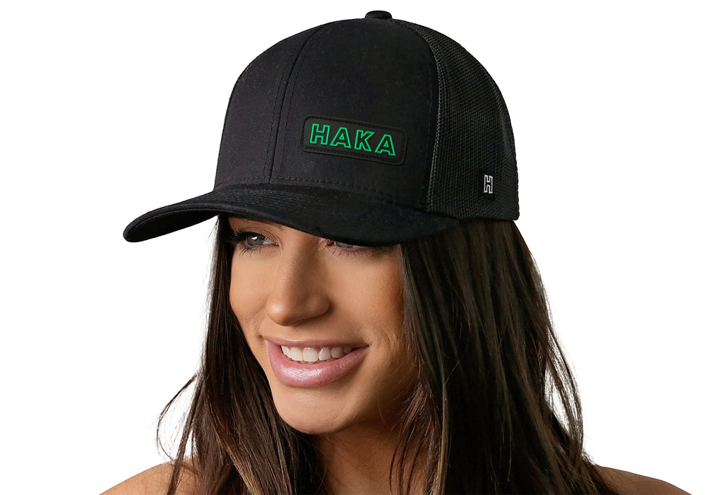 Haka Branded Trucker Hat  |  Black Rubber Patch Snapback