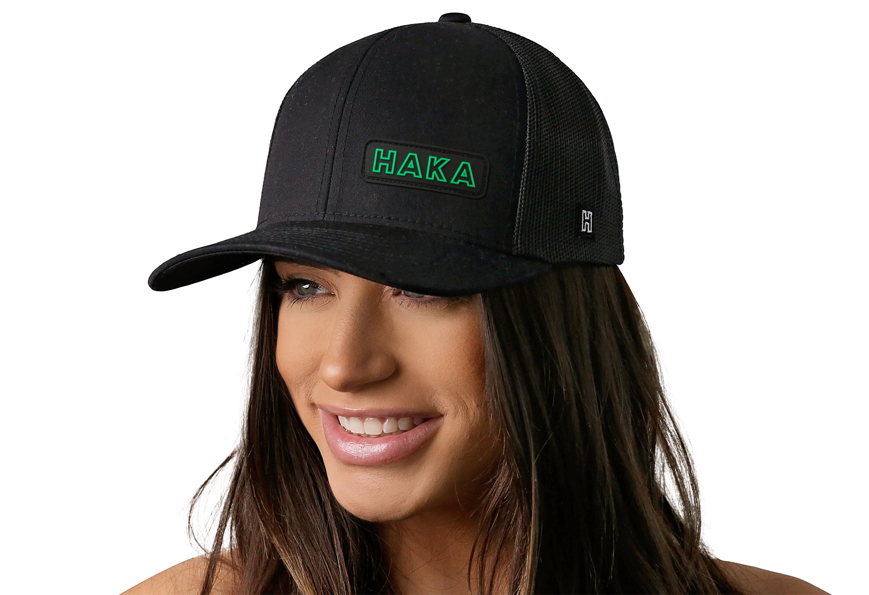 Haka Branded Trucker Hat  |  Black Rubber Patch Snapback