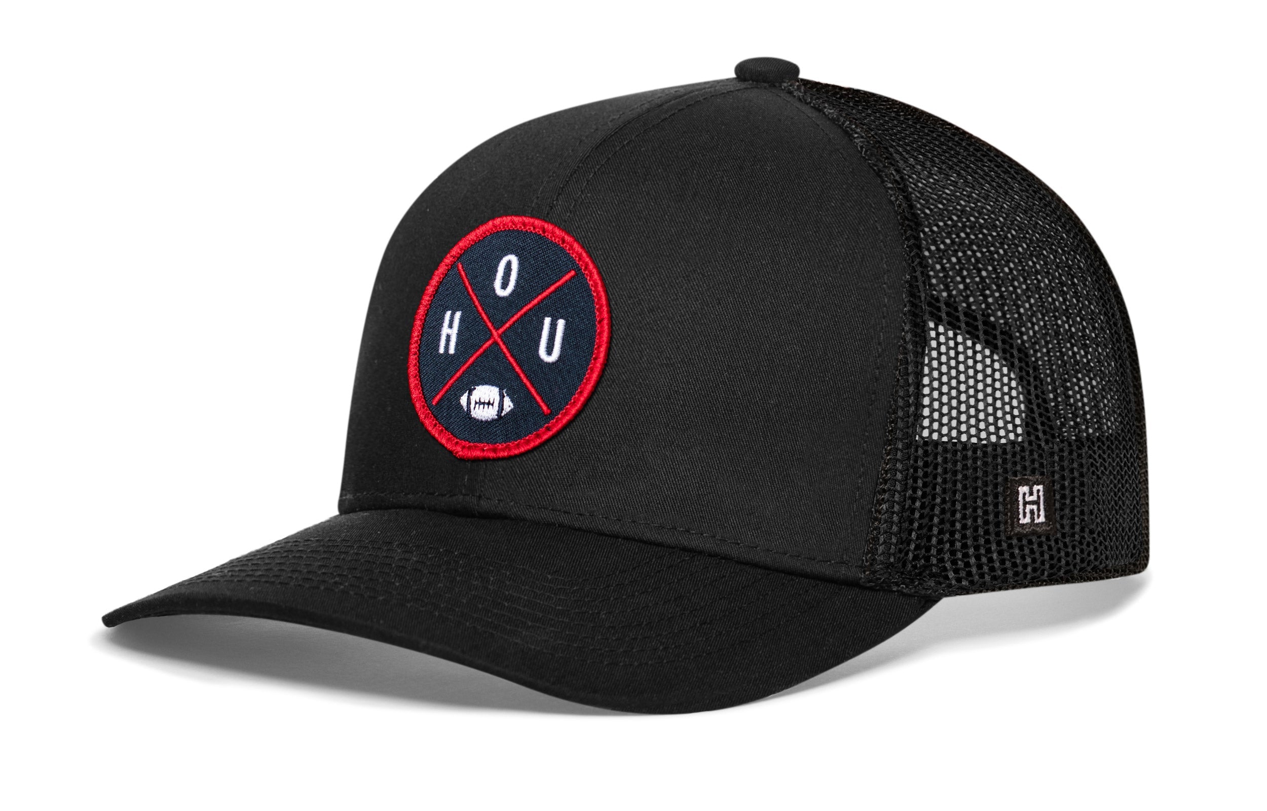 Houston Trucker Hat  |  Black HOU X Football Snapback