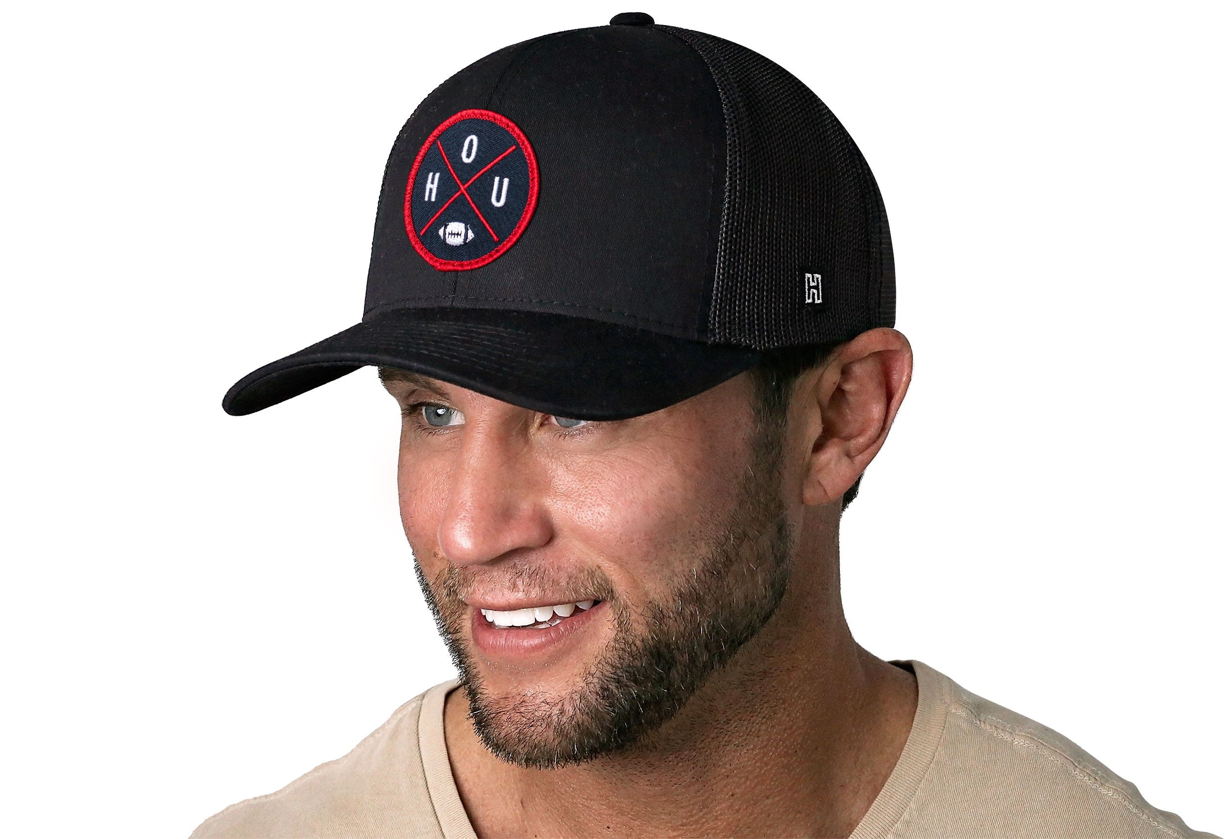 Houston Trucker Hat  |  Black HOU X Football Snapback