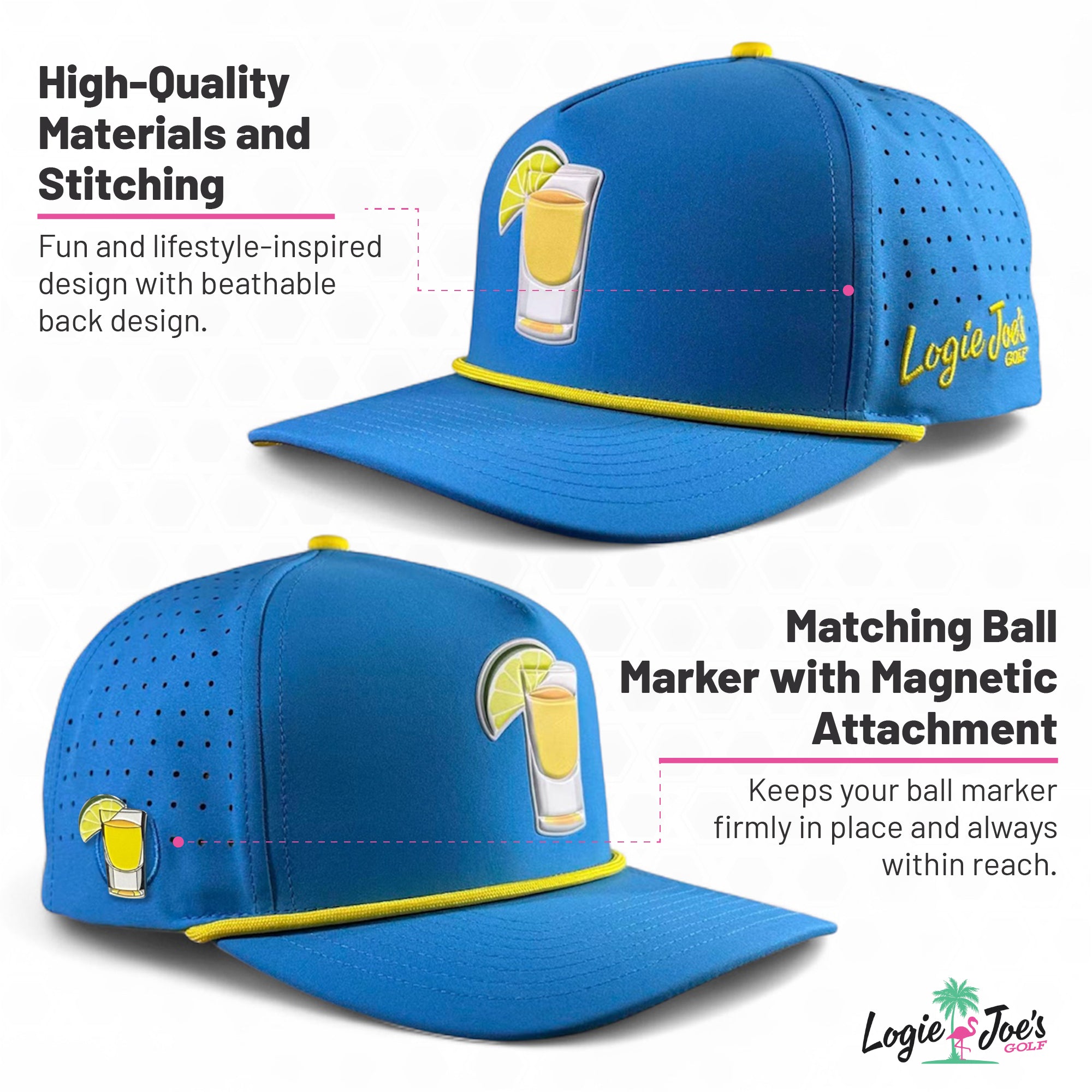 Dino Nugget Golf Hat | Snapback Cap | Built-in Magnetic Ball Marker Holder + Marker Included | Dinosaur Chicken | Adjustable