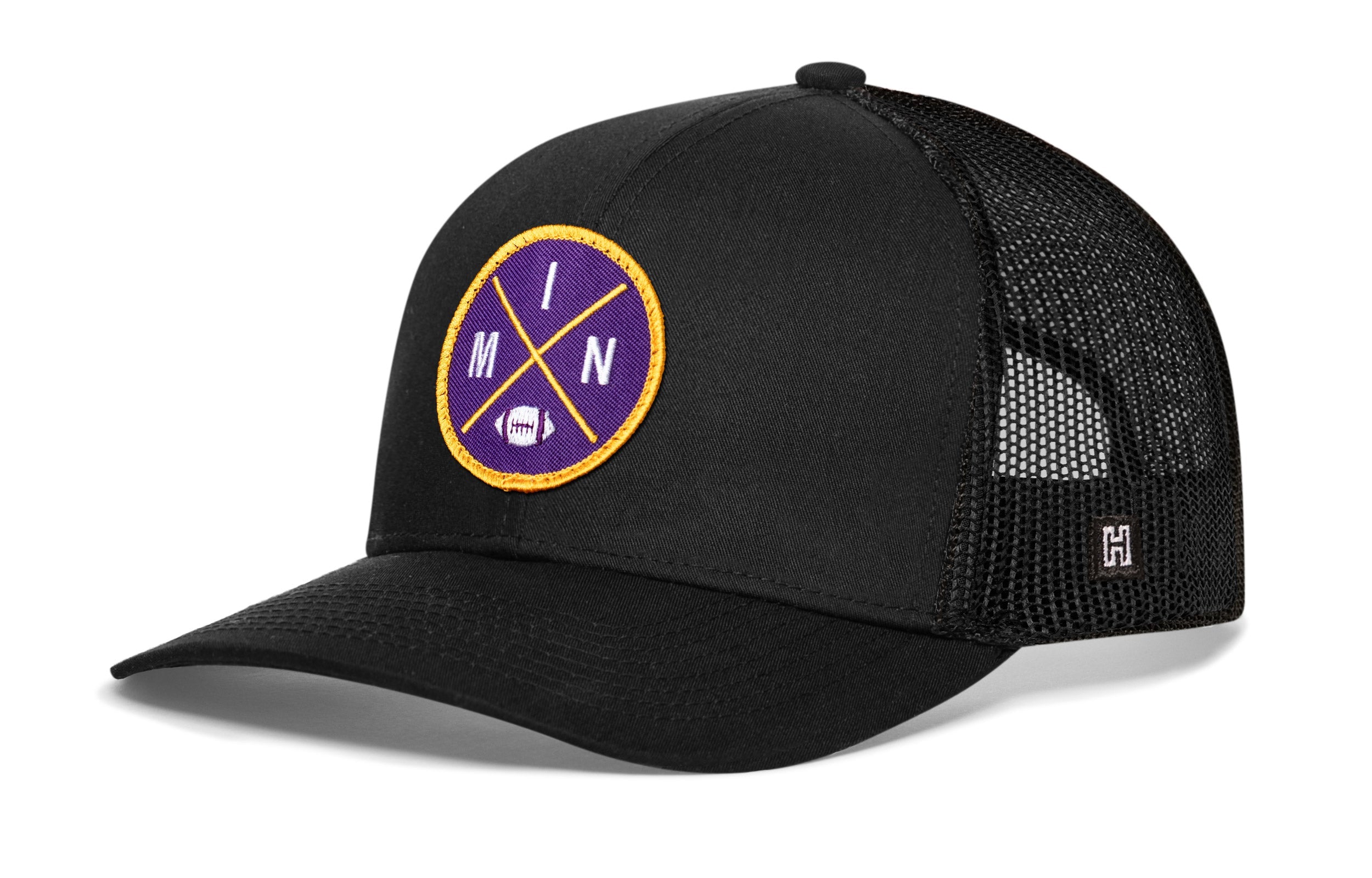 Minnesota Trucker Hat  |  Black MIN X Football Snapback