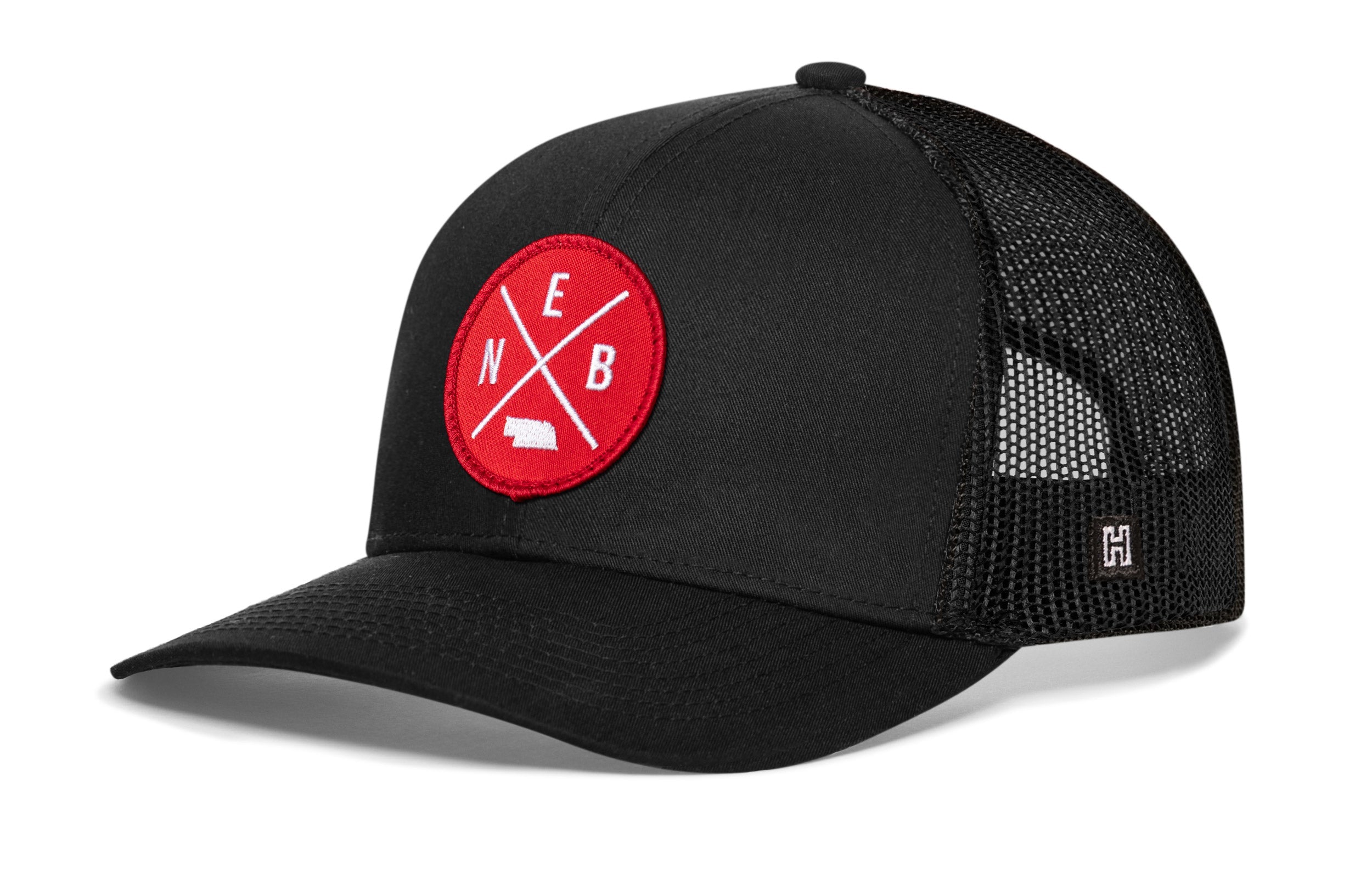 Nebraska Trucker Hat  |  Black  Snapback with NEB