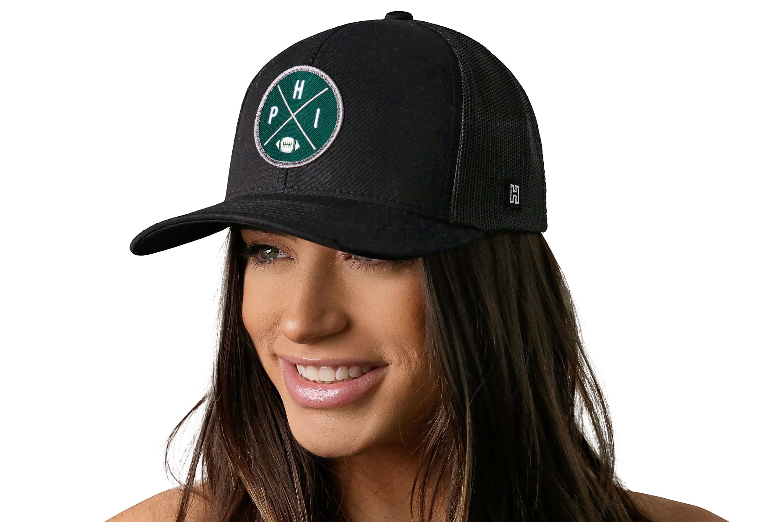 Philadelphia Trucker Hat  |  Black PHI X Football Snapback
