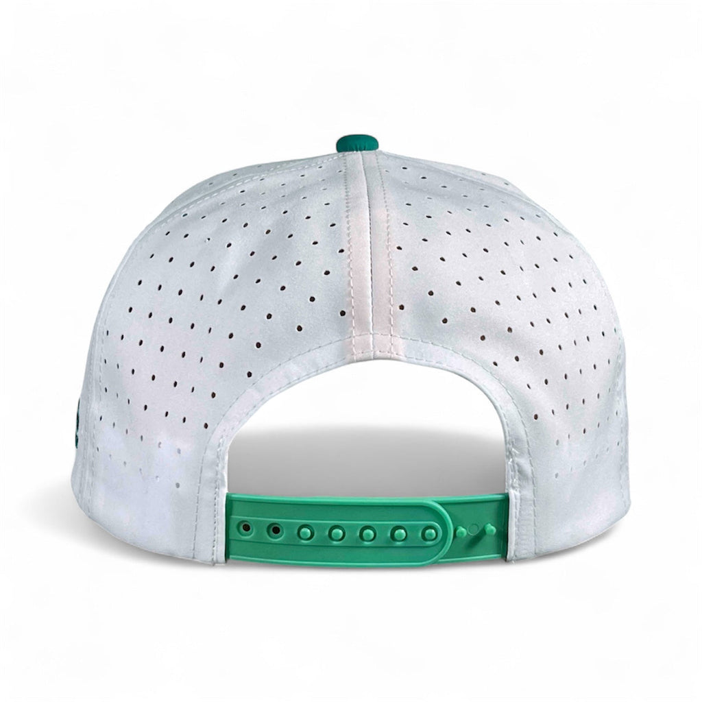 Dumpster Fire Golf Hat | Snapback Cap | Built-in Magnetic Ball Marker Holder + Marker Included | Adjustable | Trash Waste White, Teal