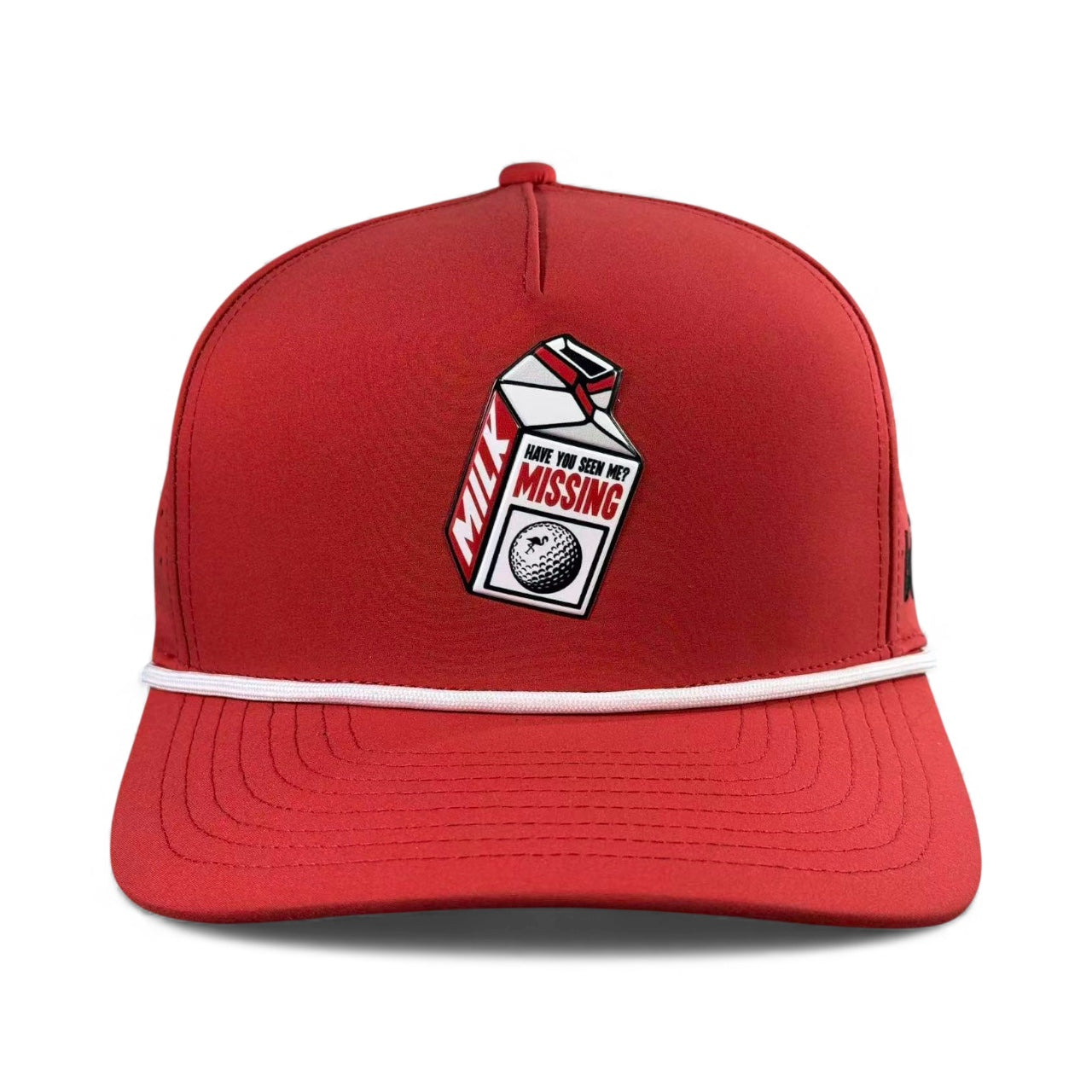 Missing Milk Golf Hat | Snapback Cap | Built-in Magnetic Ball Marker Holder + Marker Included | Missing Golf Ball | Adjustable Red