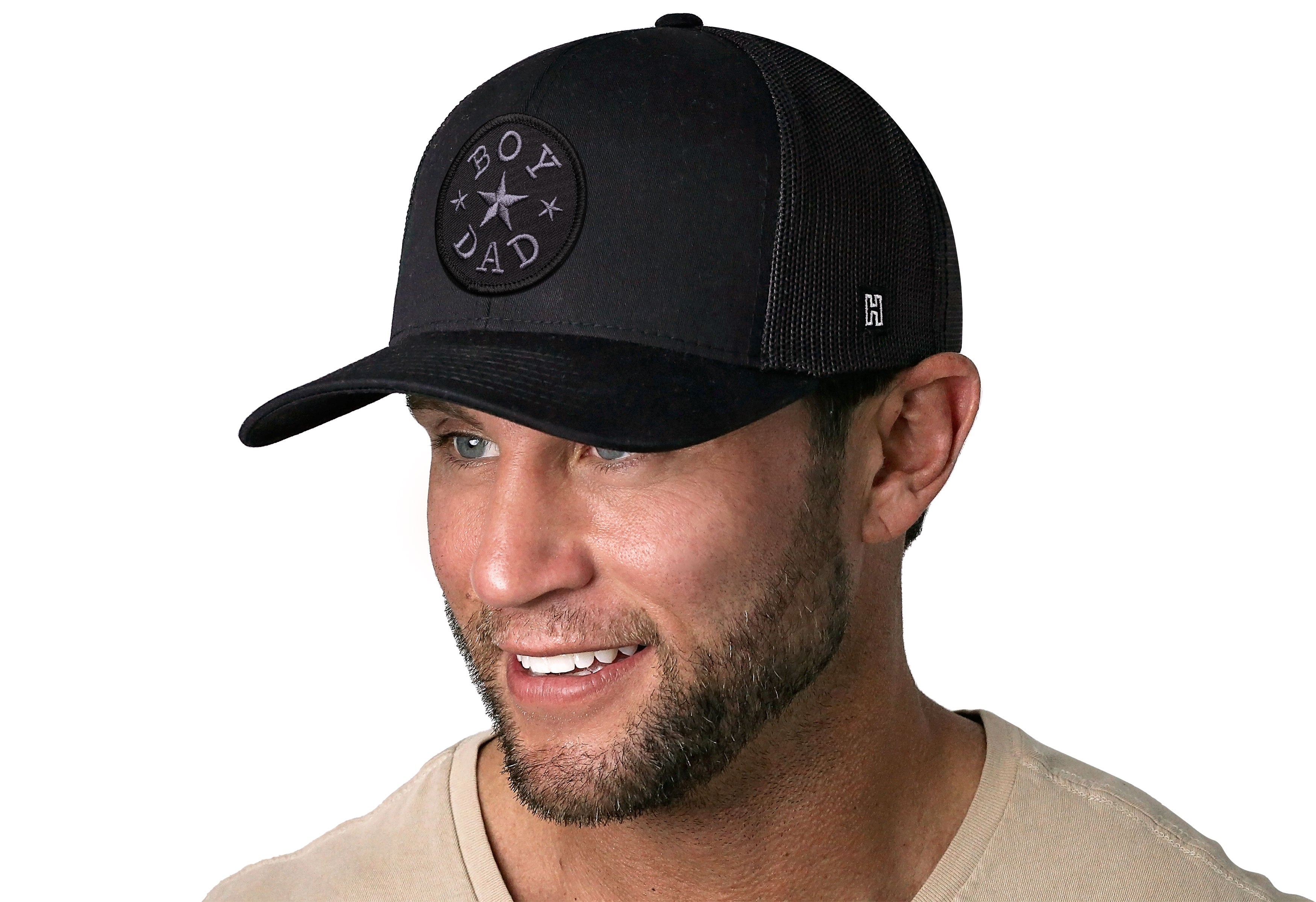 Boy Dad Trucker Leather Hat  |  Black Snapback