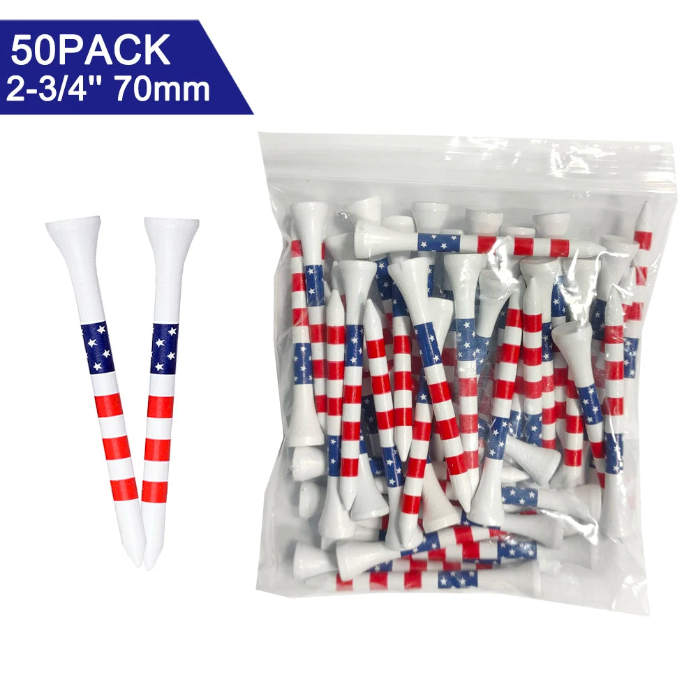50pcs American Flag Style Durable Bamboo Golf Tees Of (3-1/4'' & 2-3/4'')  Length Golf Ball Holder Golf Training Practice tees