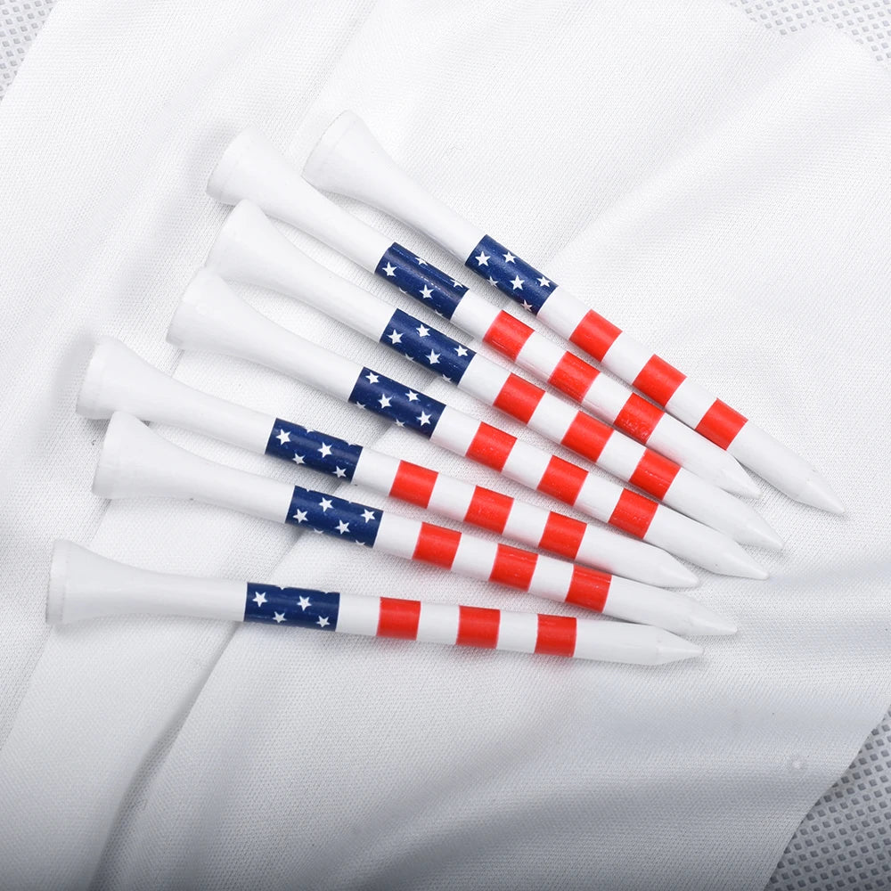 50pcs American Flag Style Durable Bamboo Golf Tees Of (3-1/4'' & 2-3/4'')  Length Golf Ball Holder Golf Training Practice tees
