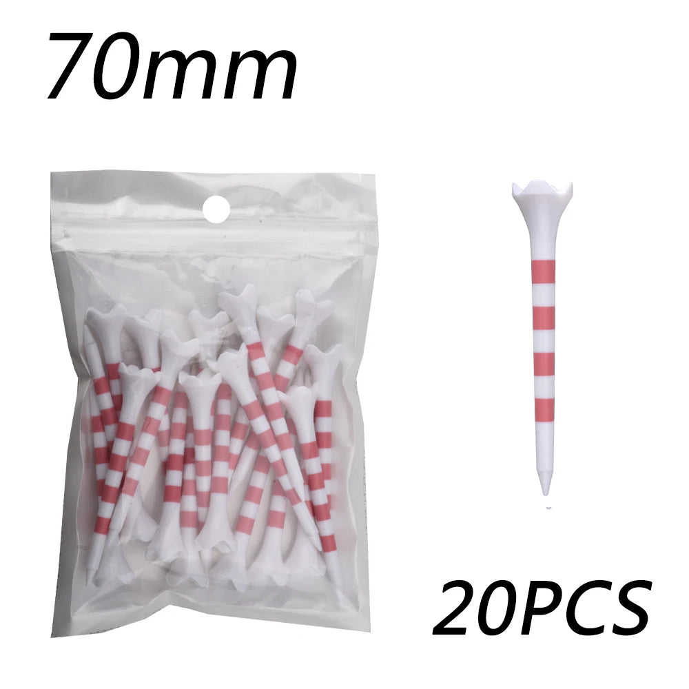 【20pcs】70mm/83mm Colored Striped Golf Tee - Durable Four-fork Plastic Golf Tee Set - High-end Golf Accessories for Men and Women