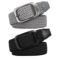 2 Pack Stretch Belts for Men Elastic Woven Braided Belt 1 3/8 Casual Golf Belt for Jeans Pants Black/Grey
