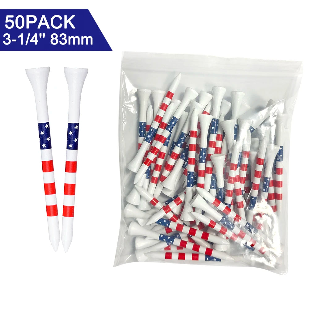 50pcs American Flag Style Durable Bamboo Golf Tees Of (3-1/4'' & 2-3/4'')  Length Golf Ball Holder Golf Training Practice tees