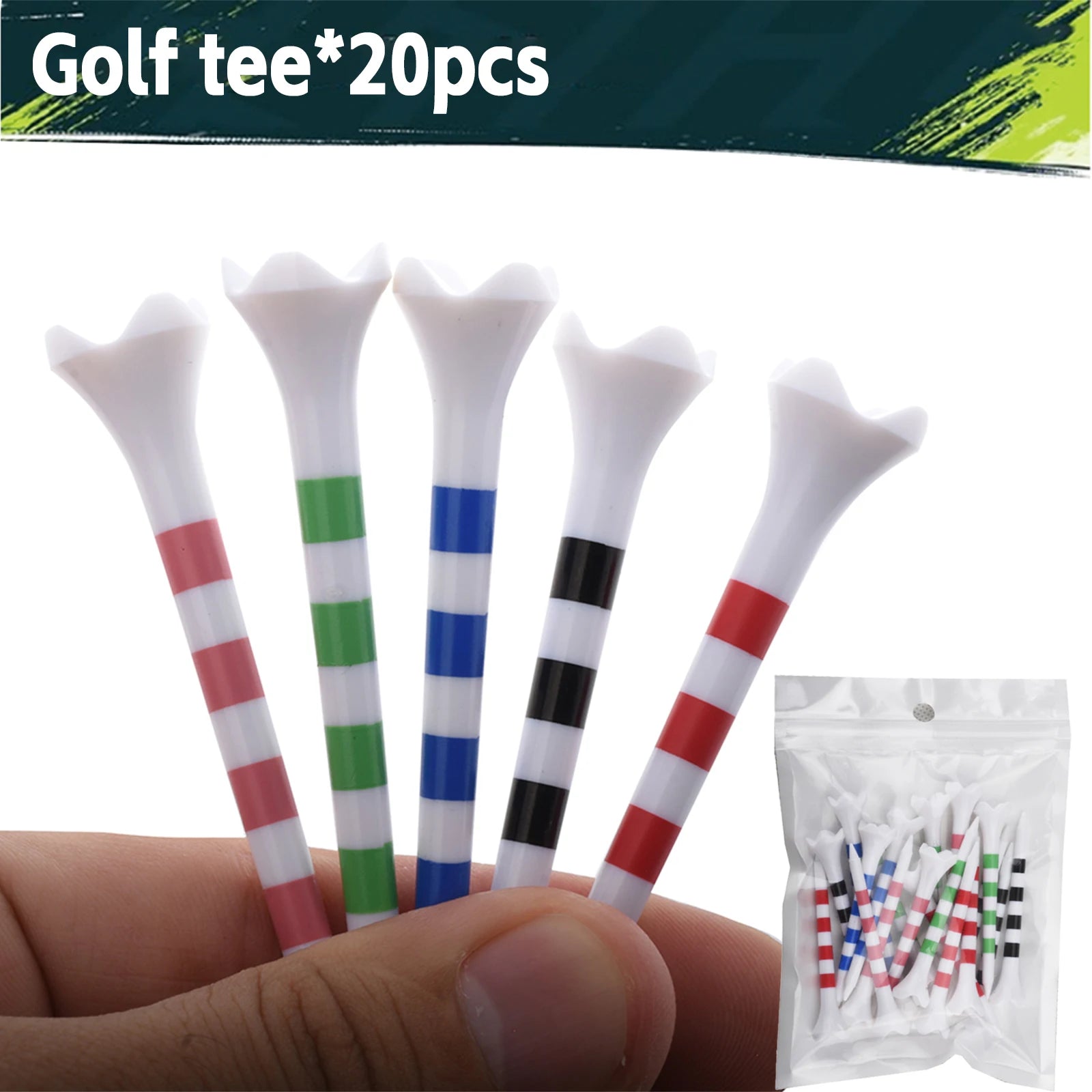 【20pcs】70mm/83mm Colored Striped Golf Tee - Durable Four-fork Plastic Golf Tee Set - High-end Golf Accessories for Men and Women