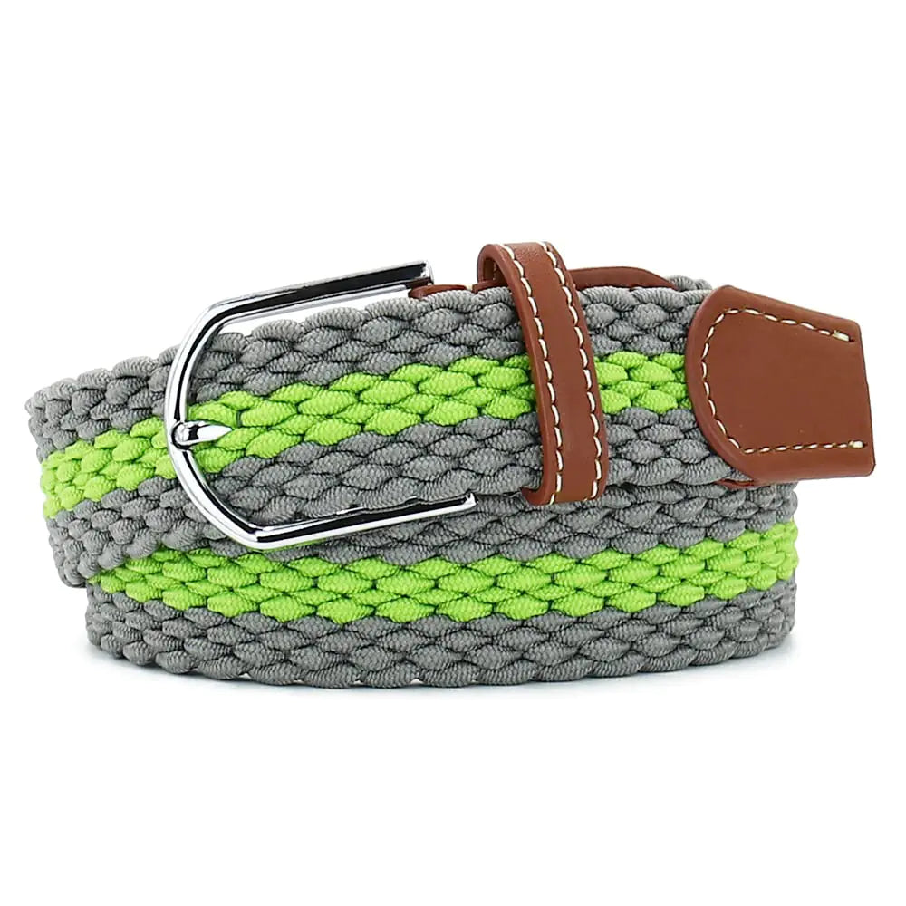 Multicolored Elastic Woven Golf Belts Casual Braided Stretch Belt for Men and Women S Grey Green